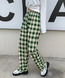 裏ボアボンティングチェック柄セミワイドパンツ