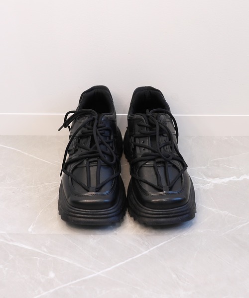 shoes365(シューズスリーシックスファイヴ)の「【shoes365】個性装飾靴紐 スクエアトゥ厚底スニーカー(スニーカー・メンズ・ブラック・24.5cm/26.5cm/25.0cm/27.0cm/25.5cm/26.0cm)」の9枚目の写真