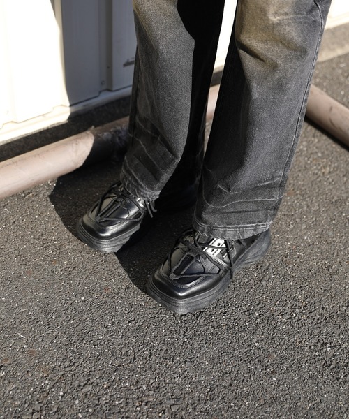 セール】【shoes365】個性装飾靴紐 スクエアトゥ厚底スニーカー