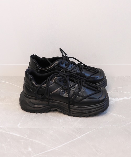 セール】【shoes365】個性装飾靴紐 スクエアトゥ厚底スニーカー