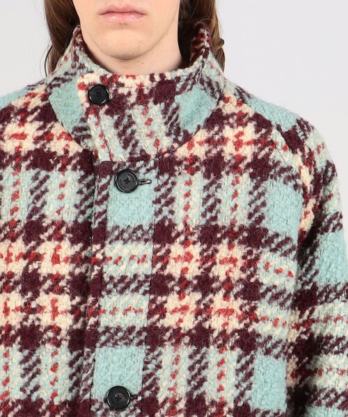 CABaN ウールロービングチェック スタンドカラーコート □CABaN ウールロービングチェック スタンドカラーコート