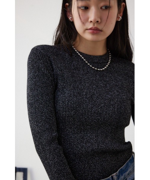 AZUL by moussy(アズールバイマウジー)の「ラメリブニットトップス(ニット/セーター・レディース・ブラック/シルバー/ミント・SMALL/MEDIUM)」の5枚目の写真