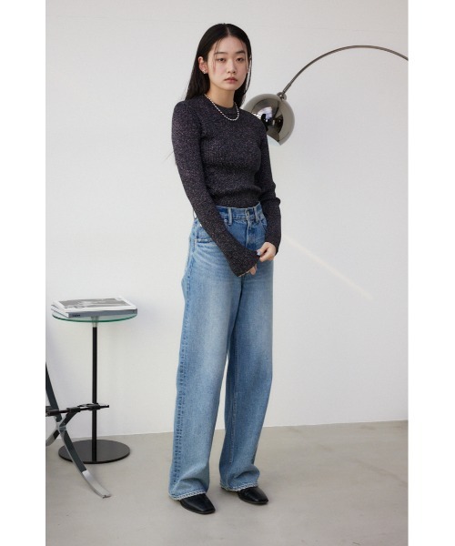 AZUL by moussy(アズールバイマウジー)の「ラメリブニットトップス(ニット/セーター・レディース・ブラック/シルバー/ミント・SMALL/MEDIUM)」の6枚目の写真