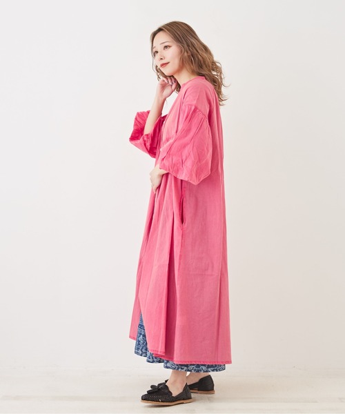 CUBE SUGAR(キューブシュガー)の「綿ボイルバルーンスリーブシャツワンピース(シャツワンピース・レディース・ピンク/ライム/ブラック/グレー・M)」の12枚目の写真