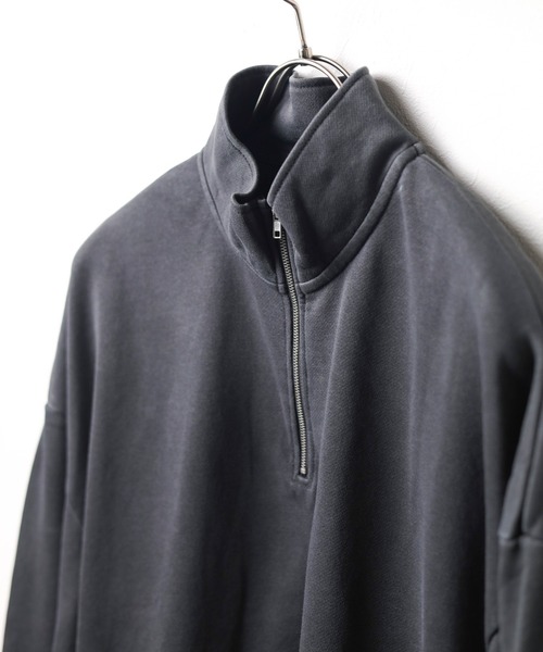 セール】【69】【it】ピグメント加工 裏毛ハーフジップハイネック