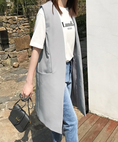 Miniministore(ミニミニストア)の「ロング テーラードジレ レディース韓国風(ベスト・レディース・ライトグレー/ブラック・S/L/M)」の7枚目の写真