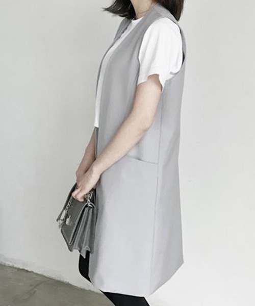 Miniministore(ミニミニストア)の「ロング テーラードジレ レディース韓国風(ベスト・レディース・ライトグレー/ブラック・S/L/M)」の8枚目の写真