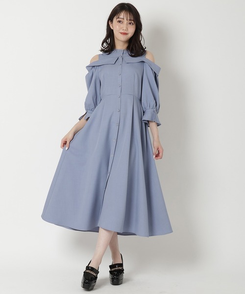 値下げ❗️美品　ワンピース　セット セール】肩あきスタンドカラーワンピース（ワンピース