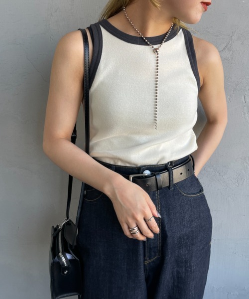 NOIR FABRIK（ヌワールファブリック）の「[NOIR FABRIK/ヌワールファブリック] コットンフライス アメリカンスリーブタンクトップ（タンクトップ・レディース・オフホワイト/ナチュラル/サックスブルー/スミクロ・0/1）」の3枚目の写真
