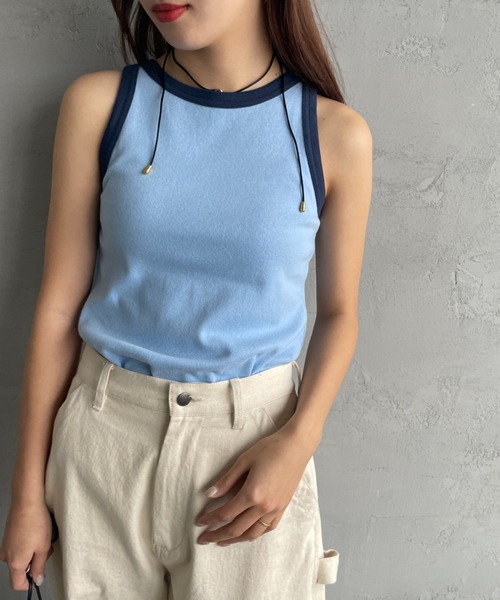 NOIR FABRIK（ヌワールファブリック）の「[NOIR FABRIK/ヌワールファブリック] コットンフライス アメリカンスリーブタンクトップ（タンクトップ・レディース・オフホワイト/ナチュラル/サックスブルー/スミクロ・0/1）」の4枚目の写真