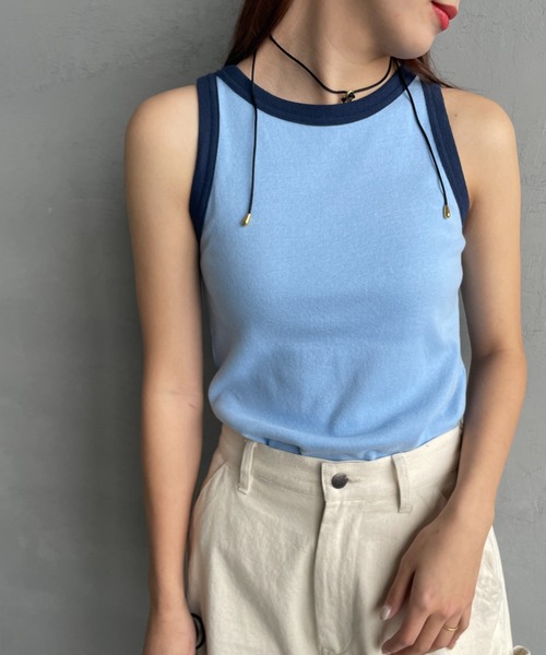 NOIR FABRIK（ヌワールファブリック）の「[NOIR FABRIK/ヌワールファブリック] コットンフライス アメリカンスリーブタンクトップ（タンクトップ・レディース・オフホワイト/ナチュラル/サックスブルー/スミクロ・0/1）」の22枚目の写真
