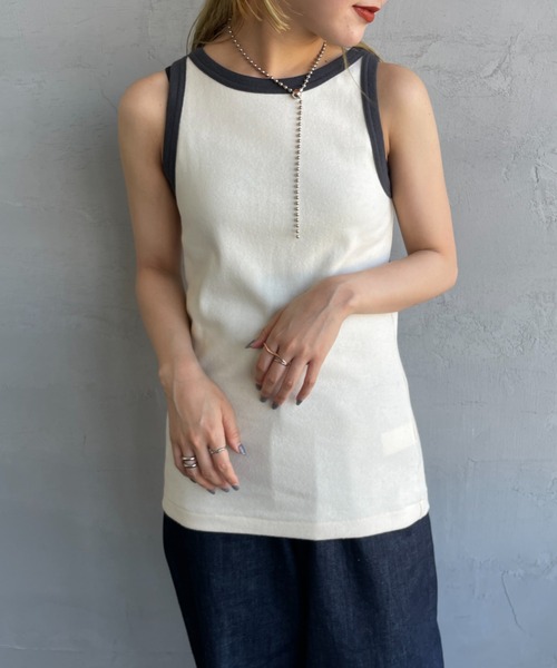 NOIR FABRIK（ヌワールファブリック）の「[NOIR FABRIK/ヌワールファブリック] コットンフライス アメリカンスリーブタンクトップ（タンクトップ・レディース・オフホワイト/ナチュラル/サックスブルー/スミクロ・0/1）」の16枚目の写真