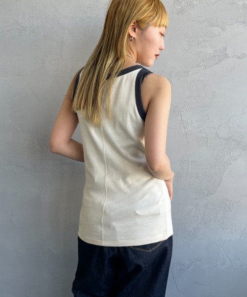 NOIR FABRIK（ヌワールファブリック）の「[NOIR FABRIK/ヌワールファブリック] コットンフライス アメリカンスリーブタンクトップ（タンクトップ・レディース・オフホワイト/ナチュラル/サックスブルー/スミクロ・0/1）」の18枚目の写真