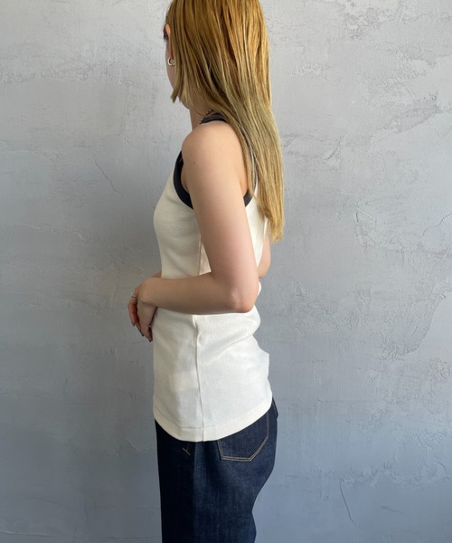 NOIR FABRIK（ヌワールファブリック）の「[NOIR FABRIK/ヌワールファブリック] コットンフライス アメリカンスリーブタンクトップ（タンクトップ・レディース・オフホワイト/ナチュラル/サックスブルー/スミクロ・0/1）」の14枚目の写真