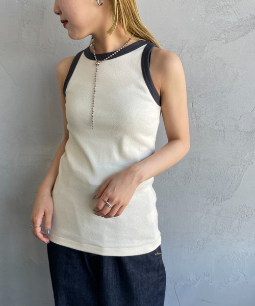 NOIR FABRIK（ヌワールファブリック）の「[NOIR FABRIK/ヌワールファブリック] コットンフライス アメリカンスリーブタンクトップ（タンクトップ・レディース・オフホワイト/ナチュラル/サックスブルー/スミクロ・0/1）」の13枚目の写真