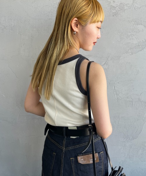 NOIR FABRIK（ヌワールファブリック）の「[NOIR FABRIK/ヌワールファブリック] コットンフライス アメリカンスリーブタンクトップ（タンクトップ・レディース・オフホワイト/ナチュラル/サックスブルー/スミクロ・0/1）」の9枚目の写真