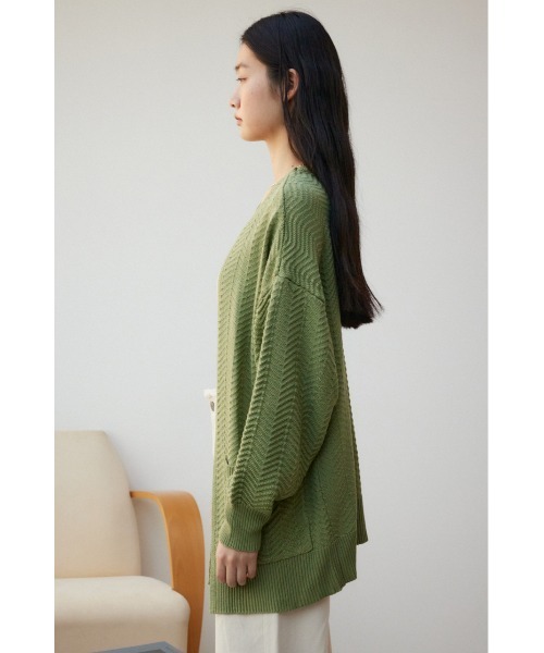 AZUL by moussy（アズールバイマウジー）の「ヘリンボーンニットカーディガン（カーディガン/ボレロ・レディース・ブラック/ライトベージュ/ライトカーキ・FREE）」の8枚目の写真