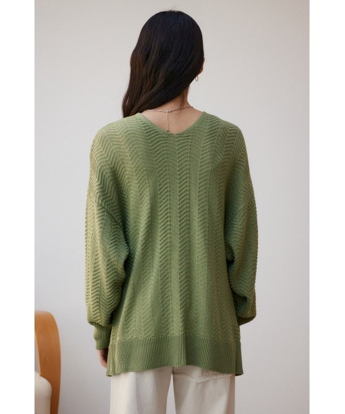AZUL by moussy（アズールバイマウジー）の「ヘリンボーンニットカーディガン（カーディガン/ボレロ・レディース・ブラック/ライトベージュ/ライトカーキ・FREE）」の9枚目の写真
