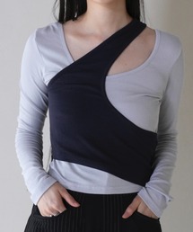 Uenui | ワンショルダー レイヤード トップス バイカラー　ツートーン(Tシャツ/カットソー)