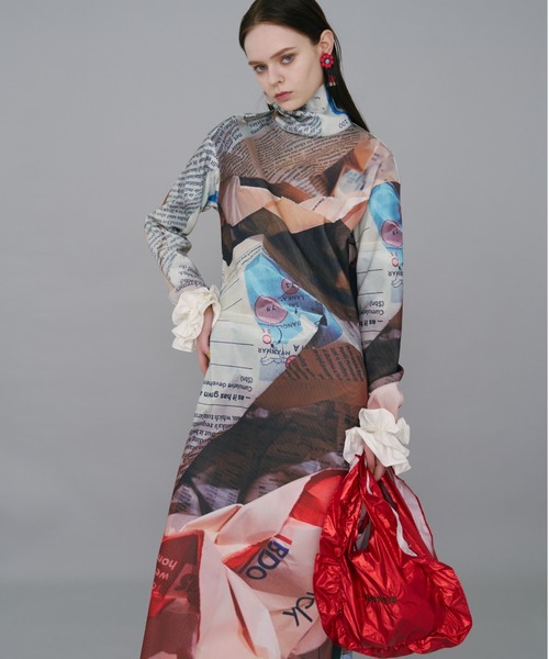 NON TOKYO/ノントーキョー/プリントリブハイネックワンピース