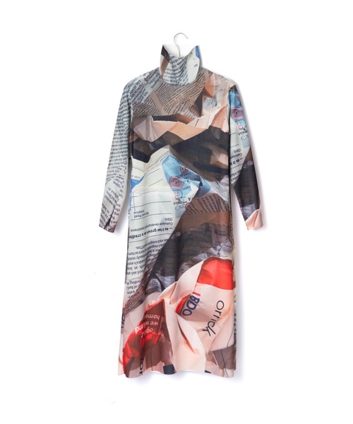 NON TOKYO/ノントーキョー/プリントリブハイネックワンピース