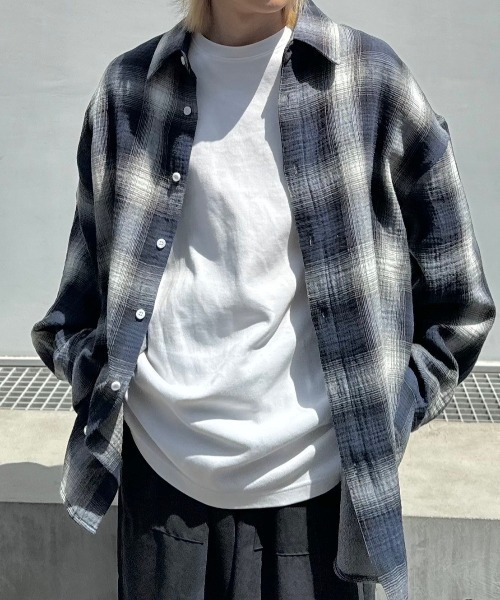 ブラウス シャツ Shadow Gingham Check Shirt レディース メンズ Chikashitsu +】shadow check shirt（シャツ/ブラウス