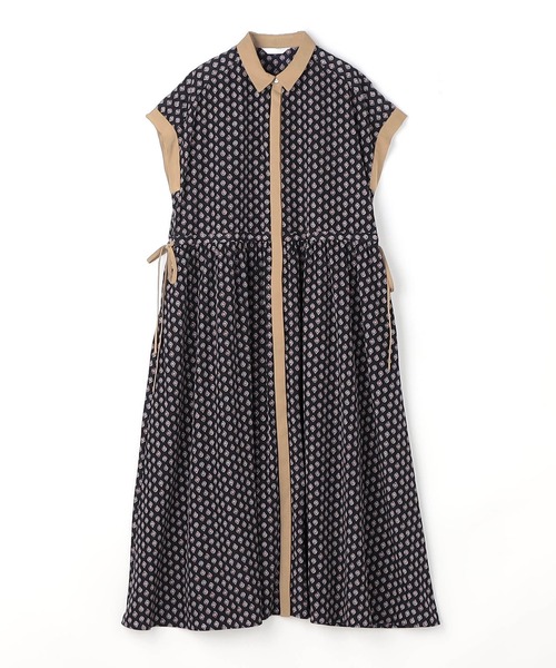 NICOLE white（ニコルホワイト）の「柄デシン ウエストドロストワンピース／半袖（ワンピース・レディース・ホワイト系/ネイビー系/ブラック系・FREE）」の5枚目の写真