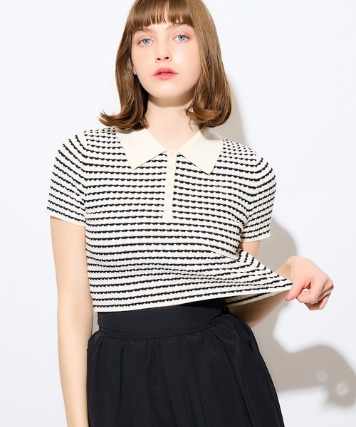 DEICY(デイシー)の「ニットポロシャツ(ポロシャツ・レディース・ピンク/ブラック系その他/オフホワイト・FREE)」の3枚目の写真