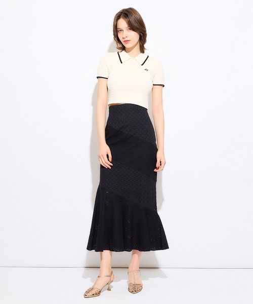 DEICY(デイシー)の「ニットポロシャツ(ポロシャツ・レディース・ピンク/ブラック系その他/オフホワイト・FREE)」の4枚目の写真