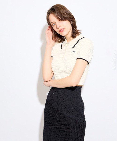 DEICY(デイシー)の「ニットポロシャツ(ポロシャツ・レディース・ピンク/ブラック系その他/オフホワイト・FREE)」の13枚目の写真