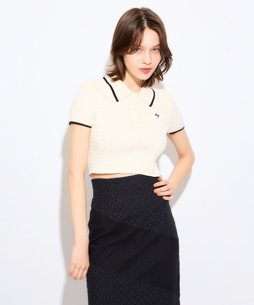 DEICY(デイシー)の「ニットポロシャツ(ポロシャツ・レディース・ピンク/ブラック系その他/オフホワイト・FREE)」の9枚目の写真
