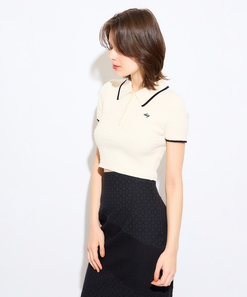 DEICY(デイシー)の「ニットポロシャツ(ポロシャツ・レディース・ピンク/ブラック系その他/オフホワイト・FREE)」の14枚目の写真
