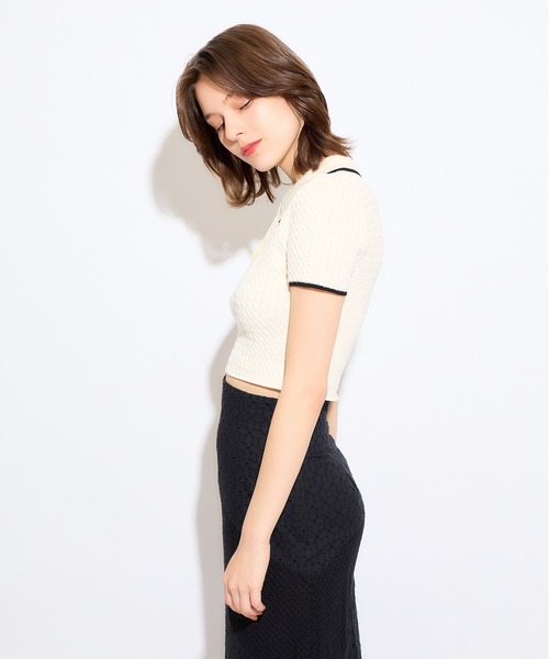 DEICY(デイシー)の「ニットポロシャツ(ポロシャツ・レディース・ピンク/ブラック系その他/オフホワイト・FREE)」の16枚目の写真