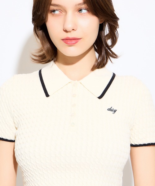 DEICY(デイシー)の「ニットポロシャツ(ポロシャツ・レディース・ピンク/ブラック系その他/オフホワイト・FREE)」の10枚目の写真