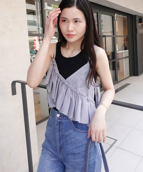 CORNERS（コーナーズ）の「チュールアシメフリルビスチェ（キャミソール・レディース・アイボリー/ブラック/グレー・M）」の3枚目の写真