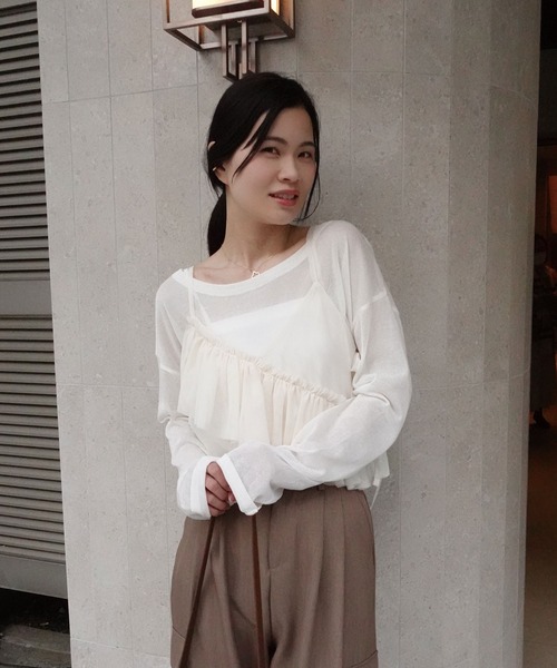 CORNERS（コーナーズ）の「チュールアシメフリルビスチェ（キャミソール・レディース・アイボリー/ブラック/グレー・M）」の10枚目の写真