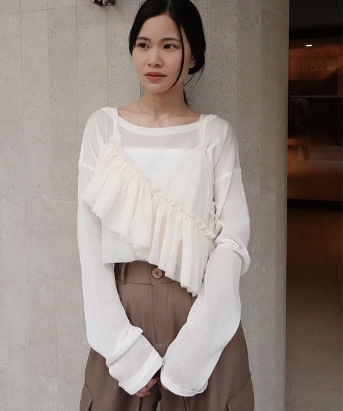 CORNERS（コーナーズ）の「チュールアシメフリルビスチェ（キャミソール・レディース・アイボリー/ブラック/グレー・M）」の11枚目の写真