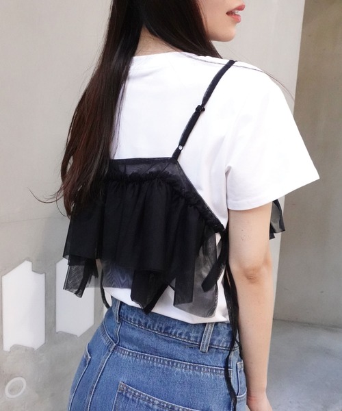 CORNERS（コーナーズ）の「チュールアシメフリルビスチェ（キャミソール・レディース・アイボリー/ブラック/グレー・M）」の12枚目の写真