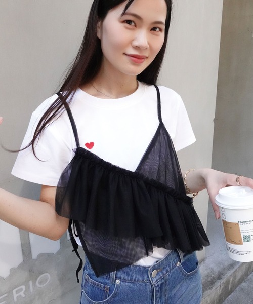 CORNERS（コーナーズ）の「チュールアシメフリルビスチェ（キャミソール・レディース・アイボリー/ブラック/グレー・M）」の13枚目の写真