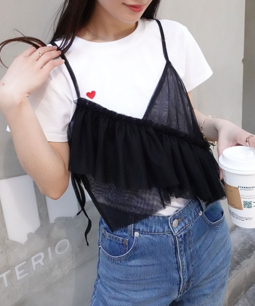 CORNERS（コーナーズ）の「チュールアシメフリルビスチェ（キャミソール・レディース・アイボリー/ブラック/グレー・M）」の14枚目の写真