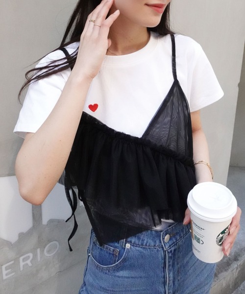 CORNERS（コーナーズ）の「チュールアシメフリルビスチェ（キャミソール・レディース・アイボリー/ブラック/グレー・M）」の16枚目の写真