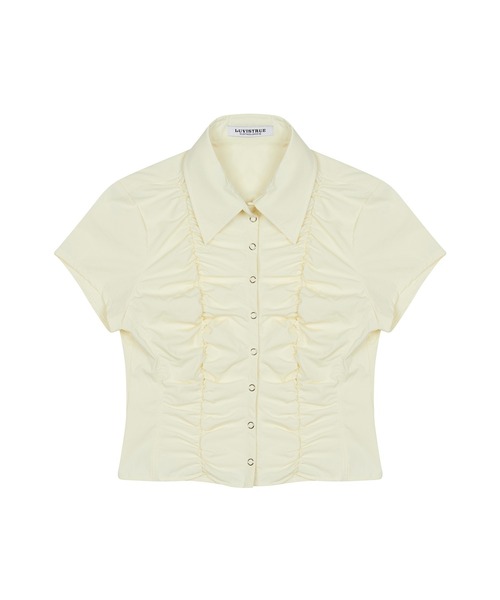 LUVISTRUE(ラヴイズトゥルー)の「RT SHIRRING SHIRT(シャツ/ブラウス・レディース・ベージュ/ネイビー/ブラウン・FREE)」の7枚目の写真