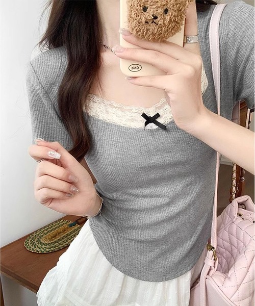 MAISON DE THERESE(メゾン ド テレーズ)の「レース付きTシャツ(Tシャツ/カットソー・レディース・アイボリー/グレー・M/L)」の7枚目の写真