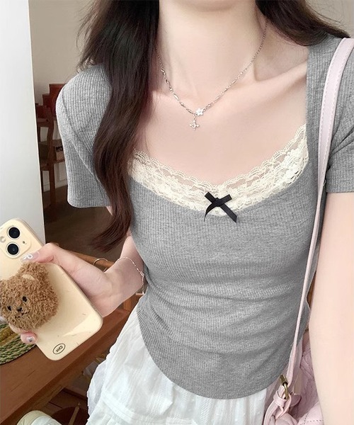 MAISON DE THERESE(メゾン ド テレーズ)の「レース付きTシャツ(Tシャツ/カットソー・レディース・アイボリー/グレー・M/L)」の8枚目の写真