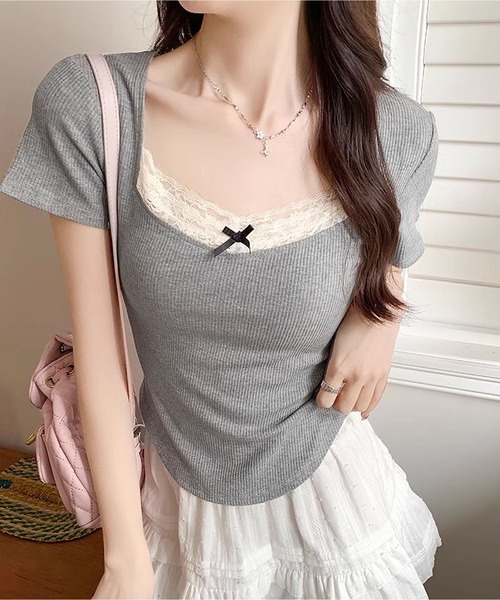MAISON DE THERESE(メゾン ド テレーズ)の「レース付きTシャツ(Tシャツ/カットソー・レディース・アイボリー/グレー・M/L)」の10枚目の写真