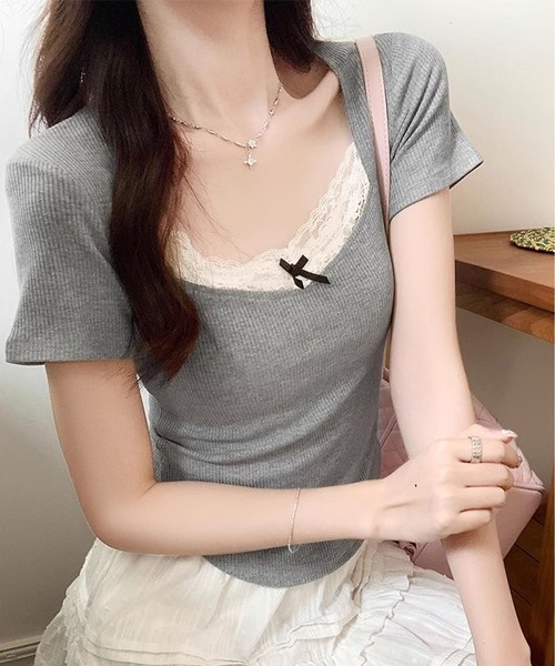 MAISON DE THERESE(メゾン ド テレーズ)の「レース付きTシャツ(Tシャツ/カットソー・レディース・アイボリー/グレー・M/L)」の11枚目の写真
