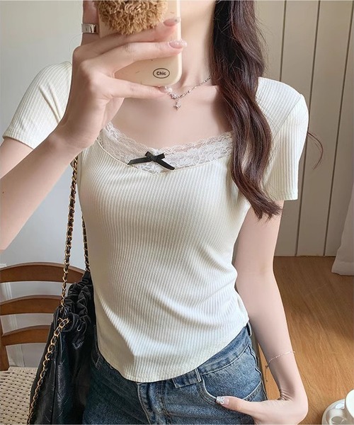MAISON DE THERESE(メゾン ド テレーズ)の「レース付きTシャツ(Tシャツ/カットソー・レディース・アイボリー/グレー・M/L)」の6枚目の写真