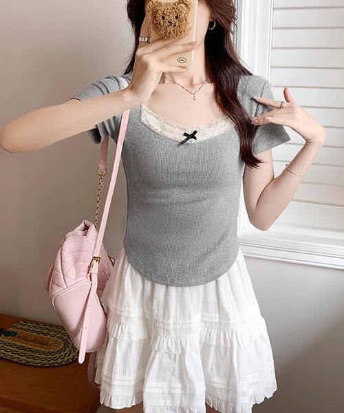 MAISON DE THERESE(メゾン ド テレーズ)の「レース付きTシャツ(Tシャツ/カットソー・レディース・アイボリー/グレー・M/L)」の12枚目の写真