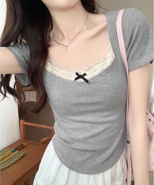 MAISON DE THERESE(メゾン ド テレーズ)の「レース付きTシャツ(Tシャツ/カットソー・レディース・アイボリー/グレー・M/L)」の9枚目の写真