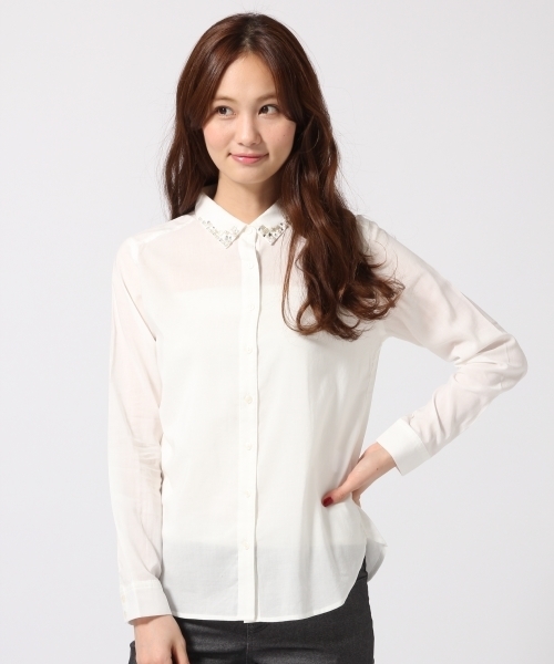 GLOBAL WORK(グローバルワーク)の「コットンレーヨンビジューエリシャツ長袖/567161(シャツ/ブラウス・レディース・ホワイト/その他/ライトブルー/ブルー/ホワイト系その他/ブルー系その他・LARGE/SMALL/MEDIUM)」の3枚目の写真